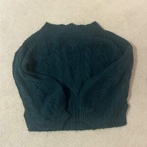 Forest Green Thick Knit Bell Sleeve Sweater